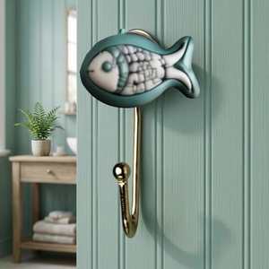 Vintage Style <b>Metal</b> and Ceramic Wall Hook with Gold Finish Waterproof Self-adhesive Installation for <b>Clothing</b> Storage - Product Image 5