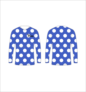 Maillot de sport personnalisé à manches longues en sublimation, léger, avec motif à pois bleus et blancs, fournisseur en gros - Product Image 1
