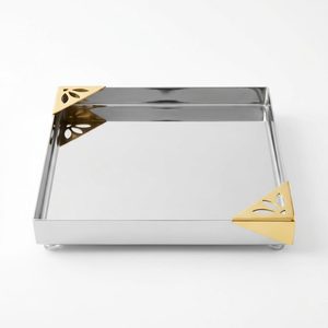 Handmade SS304 <b>Vanity</b> Tray 23 cm Mirror Polish Square with Pierced <b>Corners</b> Jaali Art Style Home Decor for Hotel Wedding <b>Table</b> - Product Image 1