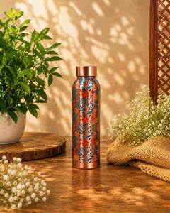 Vintage Style Turquoise Ogee Motif Coated Pure Copper Sports <b>Water</b> <b>Bottle</b> with <b>Metal</b> Lid for Home and Office - Product Image 5