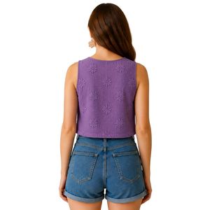 Top Corto Morado con Bordado Floral para Mujer, Chaleco de Verano sin Mangas de Algodón, Logotipo Personalizado, Moda Casual Urbana - Product Image 2