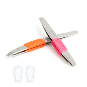 Pinzas Profesionales de Acero Inoxidable y Silicona para Cejas, Mango Antideslizante, Punta Inclinada, Herramienta Útil para Depilación y Maquillaje - Product Image 1