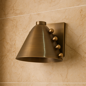 Lámpara de Pared Cónica de Latón Cepillado Hecha a Mano por Calvin Handicraft, con Tachuelas Doradas, Estilo Art Deco Contemporáneo, Iluminación para Tocador, Sólida - Product Image 2