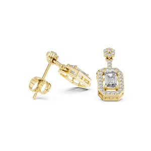Boucles d'oreilles de fiançailles en or jaune 14 carats avec diamants de laboratoire ronds et ovales pour femmes |   Nouveau diamant cultivé - Product Image 6