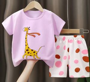 Conjunto de Dos Piezas para Bebés y Niños, Camiseta de Verano de Manga Corta de Algodón con Cuello Redondo, Diseño Liso, Estilo Casual - Product Image 5