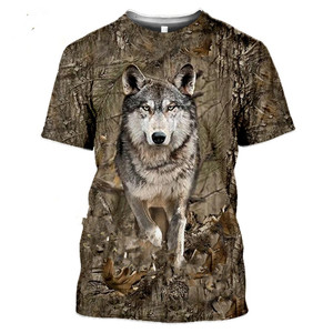 DELAWARE INDUSTRIES T-shirt tactique unisexe à manches courtes pour adultes, imprimé loup, camouflage, vêtements de chasse, évacuation de l'humidité - Product Image 1