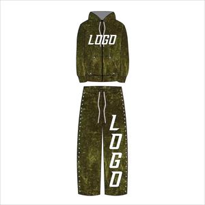 Custom Men Flared Sweatpants with Embroidery 100% Cotton Side Seam Sleeve Zipper Stacked Tracksuit Two Pieces Sets - Product Image 3