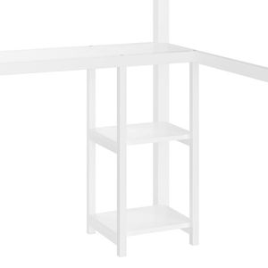 Letto a soppalco matrimoniale in metallo con scrivania bianca e scaffali contenitore, armadio integrato - Product Image 1