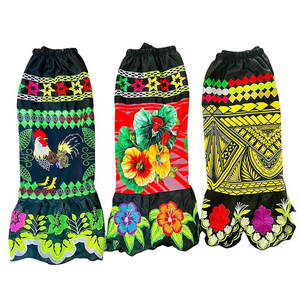 Faldas de mujer estilo High Street, plisadas a media pantorrilla, con cintura elástica, estampado polinesio personalizado, bordado, anti-bolitas, de secado rápido. - Product Image 1
