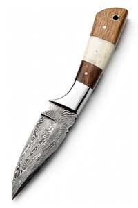 Cuchillo de Camping Personalizado Hecho a Mano de Acero de Damasco con Mango de Madera y Hueso y Refuerzo de Acero, Hoja Fija - Product Image 3