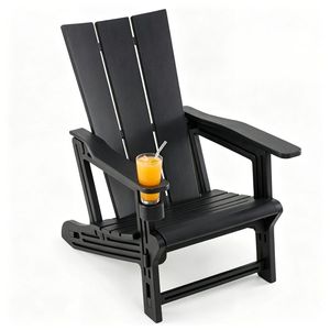 Sedia Adirondack Nera Impermeabile in HDPE con Portabicchieri, Capacità 330 LBS, Sedia Ergonomica da Patio per Uso Esterno - Product Image 2