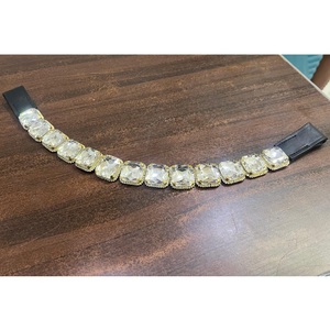 Diadema de lujo para caballo con acabado dorado de cristal, cuero negro y pedrería transparente, accesorio de equitación en 4 tallas LLT - Product Image 1