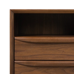 Table de chevet moderne à 2 tiroirs, design contemporain, bois de teck massif, finition brun foncé, haute qualité, pour appartement, salon, hôtel - Product Image 5