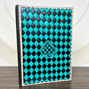 Multifunction Vintage Checkered Design Portfolio Custom logo <b>Document</b> <b>Holder</b> Luxury Hand Tooled Genuine <b>Leather</b> Portfolio Binder - Product Image 4