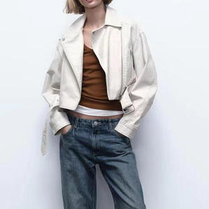 Chaqueta de Mujer de Piel Sintética con Cinturón, Estilo Vintage, Manga Larga, Primavera 2026, Marca OEM, Fabricada por TRIOTAKE INDUSTRY - Product Image 3