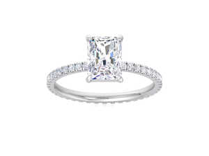 Anillo de Compromiso con Diamante Cultivado en Laboratorio de Corte Radiante, Banda de Diamantes Pavé, Anillo de Compromiso de Oro, Anillo de Diamante Radiante Minimalista - Product Image 2