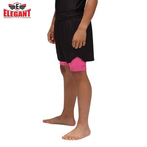 Pantalones Cortos Deportivos Elegantes para Niños, para Artes Marciales Mixtas, Color Negro y Rosa, Capa Interior de Secado Rápido, Corte Regular, Ropa para Artes Marciales Infantiles - Product Image 2