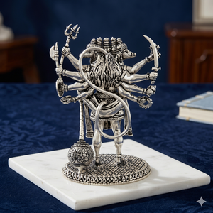 Murti de Hanuman Panchmukhi Plateado en Plata para Protección, Fuerza y Bendiciones, Hecho a Mano - Product Image 2