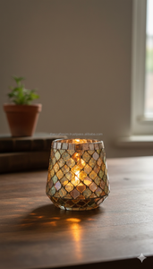 Support de bougie votive en verre artisanal Lumina Mosaic Amber, fait main, étanche, réutilisable, écologique, décoration d'intérieur - Product Image 3