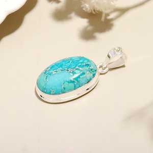 Pendentif Charme Cabochon Turquoise Vintage en Argent Sterling 925 avec Placage Argent/Or pour Hommes et Femmes, Bijoux de Fiançailles - Product Image 3