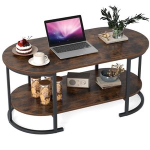 Oval 2-Tier Wooden Accent Coffee Table with Spacious Tabletop and <b>Open</b> <b>Storage</b> Shelf - Product Image 4