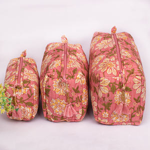 Bolsa de Maquillaje Portátil de Lujo, Gran Capacidad, Acolchada, de Algodón Ecológico, con Estampado a Mano, Lavable, con Cierre - Product Image 1