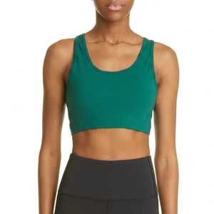 Sujetador deportivo verde liso para mujer, espalda cruzada, cuello redondo, soporte medio, transpirable, ropa deportiva de yoga, diseño sin costuras - Product Image 1