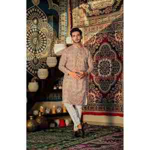 ROPA DE BODA MALAI SATIN DIGITAL PRINT WORK HOMBRE KURTA CON PAYJAMA MULTI - Product Image 1