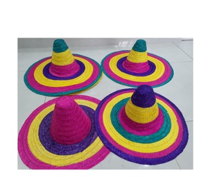 Natural Straw Mexican Palm <b>hats</b> with Wide Flat Brim Custom Logo 60-62cm head circumference <b>for</b> Party Summer <b>Wedding</b> Crafts - Product Image 2