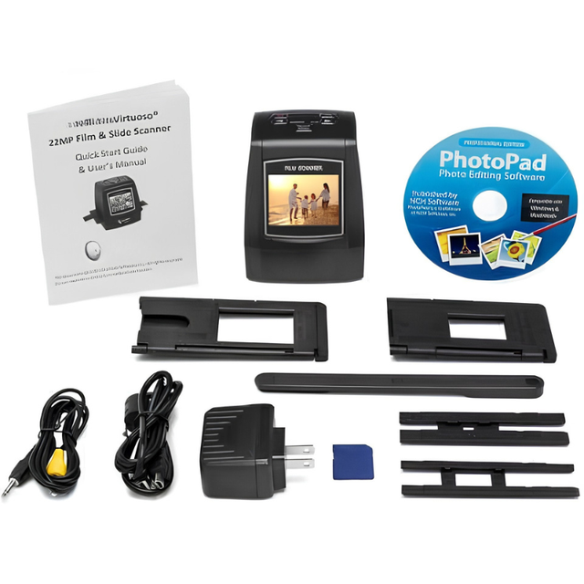 Virtuoso Film Scanner, 22MP Resolution, Scans 35mm 110 126 Super 8 Film Slides Negatives, 2.4" LCD, 8GB Card Included