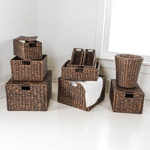 Lot de 10 paniers de rangement en jacinthe et fer Organisateurs décoratifs tissés à la main - Product Image 1