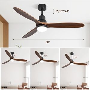 Ventilatore da Soffitto LED da 60 Pollici con Luci, 3 Pale in Legno Massello, Motore Silenzioso Reversibile, Telecomando - Product Image 2