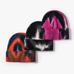 Gorros de punto lisos de acrílico 100% personalizados al por mayor, cálidos para invierno, coloridos, con efecto tie-dye, unisex, de alta calidad - Product Image 3