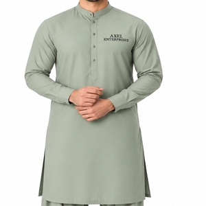 <b>Men</b> Traditional Kurta <b>Pajama</b> <b>Set</b> Premium Comfortable Traditional Outfit Relaxed Fit Kurta Long Sleeve Stand Collar Muslim <b>Set</b> - Product Image 4