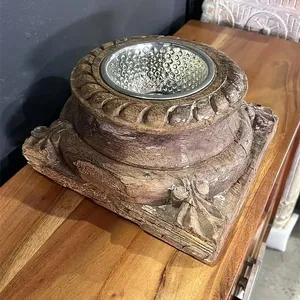 Support de bougie vintage en bois sculpté à la main, style rustique, pour chambre et salon, idéal également comme mangeoire pour animaux de compagnie ou décoration florale. - Product Image 1