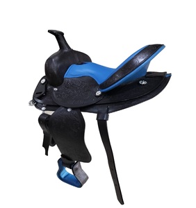 Estribos de Cuero Estilo Western con Asiento Azul, Cómodos, con Estructura de Madera, Herrajes Niquelados, Duraderos, Talla Infantil - Product Image 2