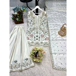 Conjunto de traje de diseñador para mujer con bordado elegante y trabajo de secuencia - Product Image 2