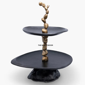 Support à gâteau élégant et luxueux à 2 niveaux avec design en verre et feuilles métalliques dorées pour les fêtes d'anniversaire et les célébrations à domicile au meilleur prix - Product Image 2