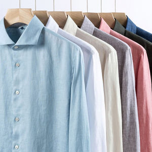 Camisa de Hombre 100% Lino Popelina con Cuello Mao, Transpirable, Manga Larga, Resistente a las Arrugas, Lavable a Máquina, Casual, con Botones - Product Image 4