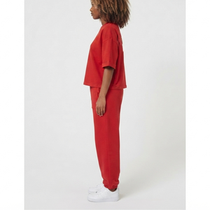 Camiseta de Verano al por Mayor de Alta Calidad, Simple, Casual, Holgada, Cómoda, Transpirable, de Algodón, Color Rojo Sólido para Mujer - Product Image 6