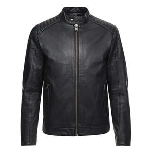 Veste de moto en cuir d'agneau véritable pour homme, col montant, logo sur le devant, fabrication sur mesure, marque privée, haute qualité, prix bas - Product Image 2