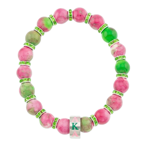 Pink Green and Silver Rhodonite <b>Beaded</b> <b>Bracelet</b> with Rhinestone Spacers Stretch Fashion Jewelry Gift Accessory Women - Product Image 1