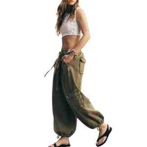 Wide Leg Loose Lounge Trackpants Pockets Ladies Women's Cargo Pants Baggy Mid Waist Eco Friendly Vintage Washed Fleece Joggers - Product Image 5