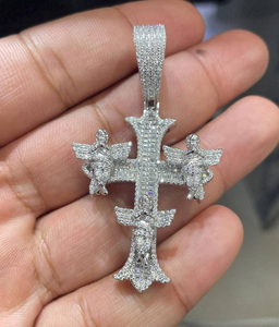 Luxury Moissanite <b>Angel</b> Cross Pendant Necklace 925 Silver Iced Out Religious Hip Hop Jewelry Handmade Silver Gift for Women Men - Product Image 6