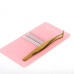 Pink Acrylic Eyelash Tile with Lines Printed Lash Extension Palette <b>Holder</b> Cute Lash Strip Board Organizer with Gold Tweezers - Product Image 6