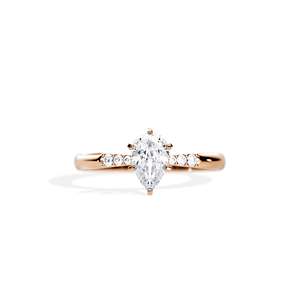 Anillo de compromiso de diamantes talla pera para mujer, oro de 14k, engaste de púas, estilo floral - Product Image 1