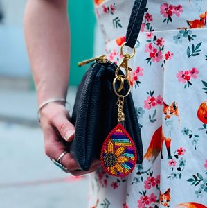 Luxury Floral Embroidery Beaded <b>Keychain</b> Decorative Key Ring for Women and Girls Handmade Beaded Embroidery <b>Keychain</b> with Detail - Product Image 6