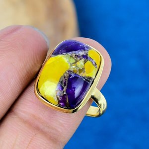 แหวนพลอยทรงหมอนอเมทิสต์และซิทรินประดับมุกสปายนี่ ทำด้วยมือ ชุบทอง 18k บนตัวเรือนเงินแท้ 925 - Product Image 3