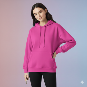 เสื้อฮู้ดไหมพรมโอเวอร์ไซส์สำหรับผู้หญิง ผ้าฝ้าย 100% อุ่นสบายสำหรับฤดูหนาว เนื้อผ้านุ่ม แขนยาว สวมใส่สบายๆ สไตล์ลำลอง แฟชั่นสตรีท - Product Image 1