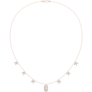 Collier en or rose avec pendentif feuille en diamant de laboratoire taille émeraude |   Collier élégant et minimaliste en bijouterie fine pour femme, cadeau - Product Image 3